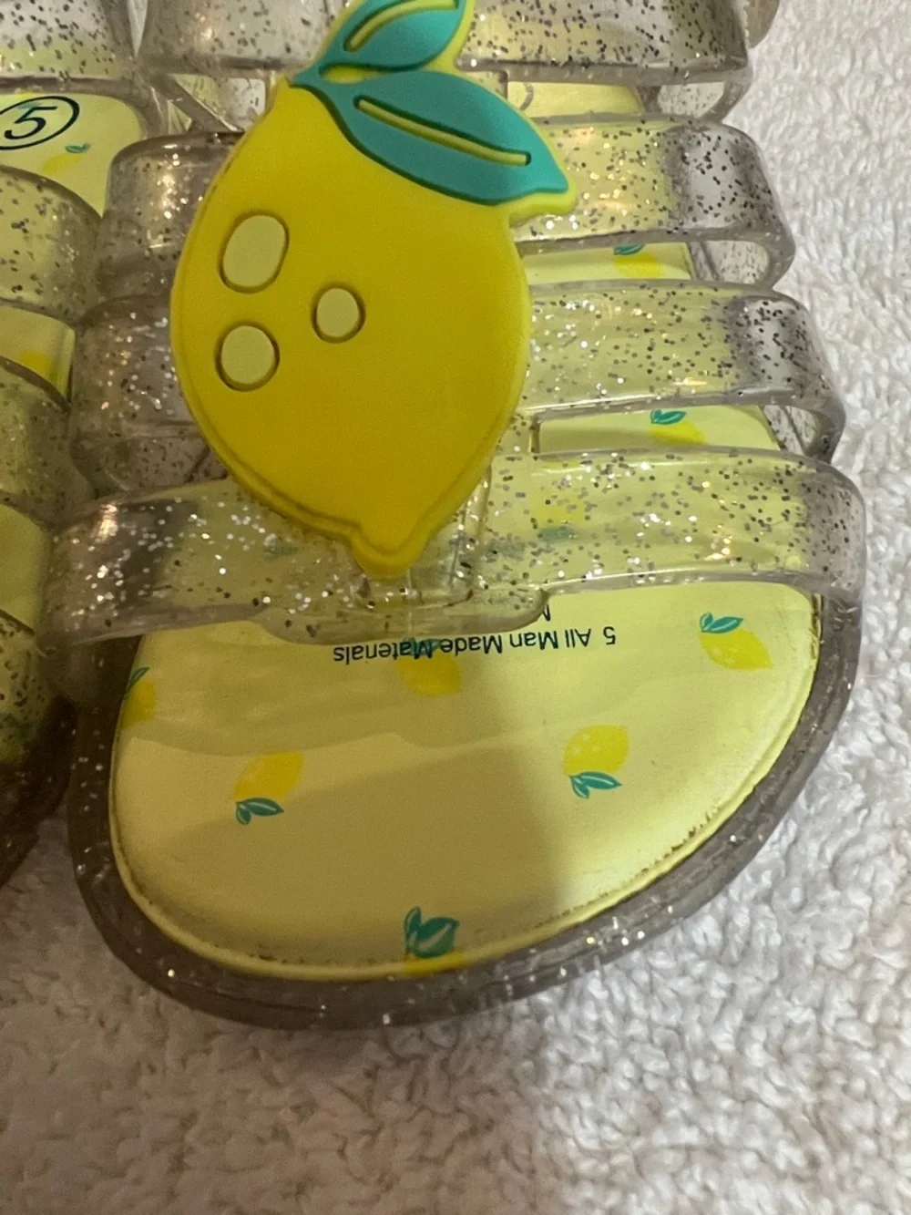 Cat & Jack Yellow Glitter Jelly Sandals with Lemon Charm